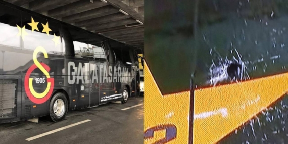 Galatasaray Takım Otobüsüne Taşlı Saldırı Sonucu Camlar Kırıldı